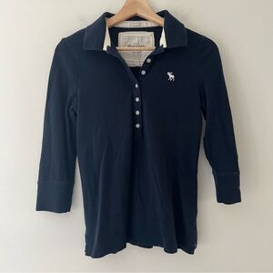 Abercrombie Vintage Y2K Polo Top Moose Navy Size Large 3/4 Sleeve Preppy